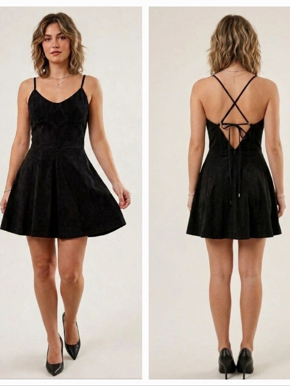Vintage Michael Hoban North Beach Black Suede Mini Dress Fit & Flare Bustier 5/6